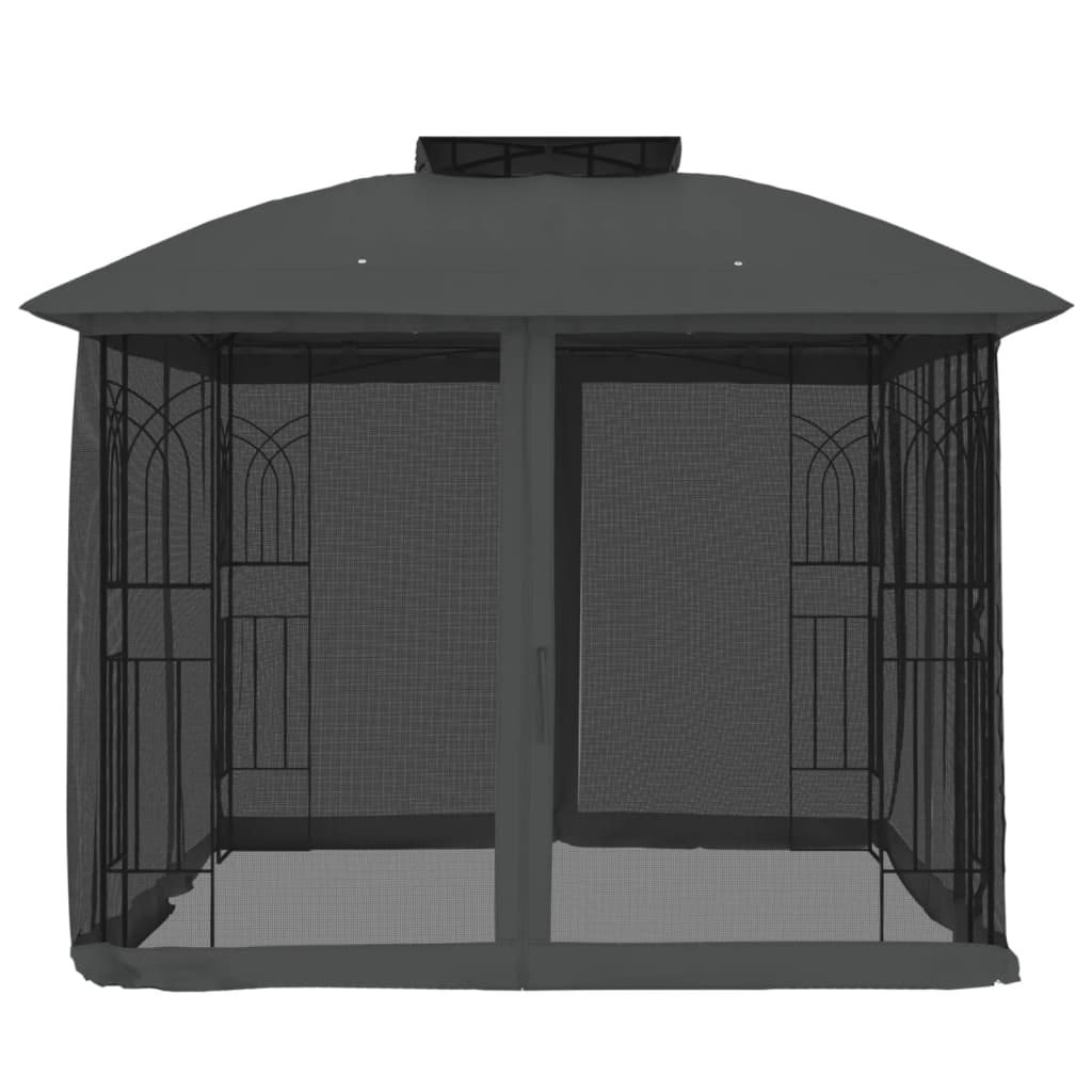 Tonnelle Vidaxx avec parois grillagées et double toit 2,94x2,94 m acier anthracite