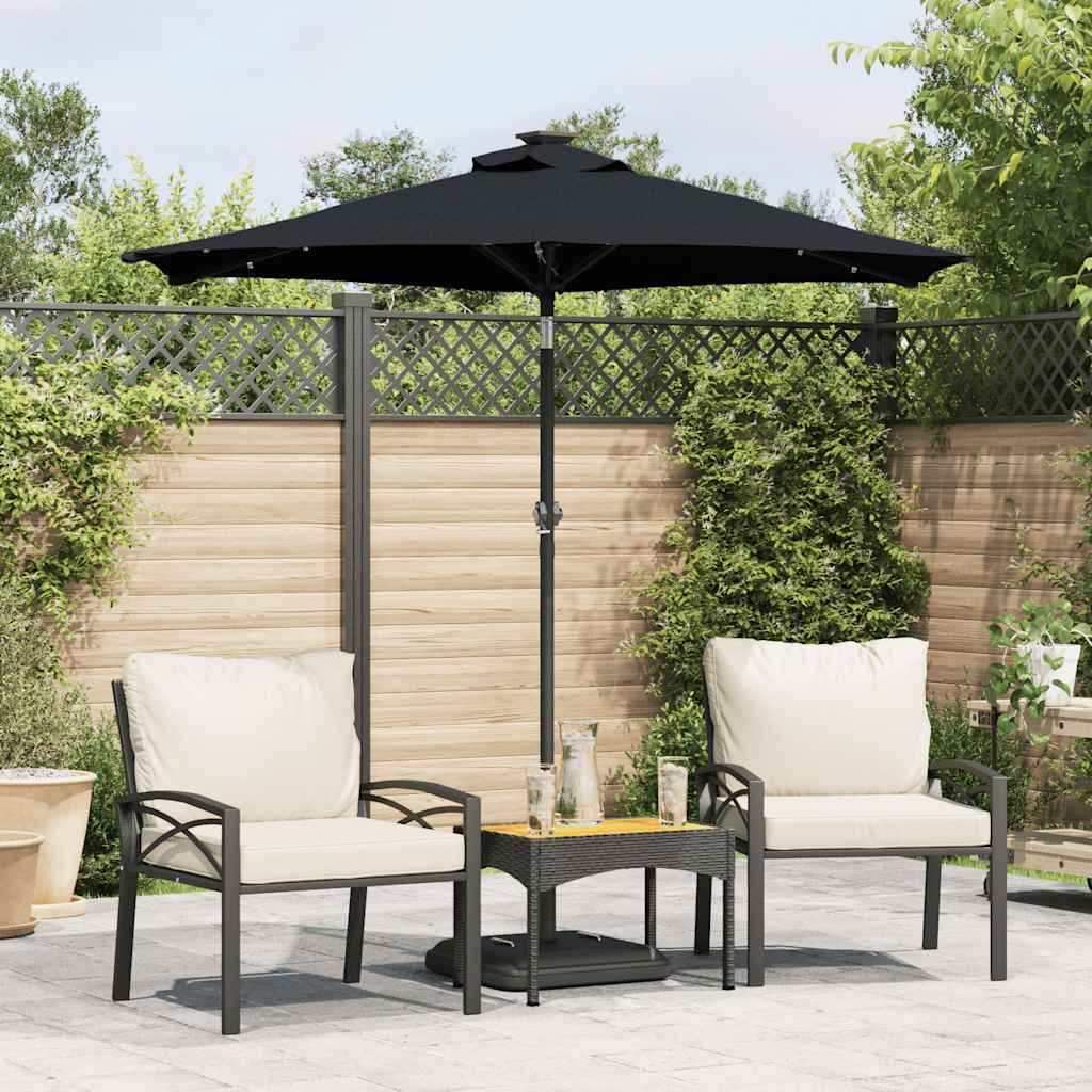 Parasol VidaXL avec LED et mât en acier 225x225x212 cm noir