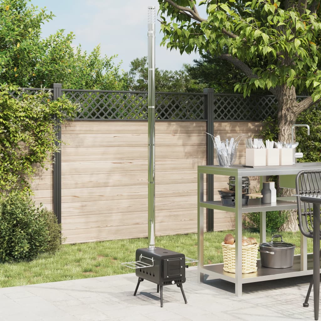 VidaXL Tente poêle à bois avec cheminée et pieds pliants en acier noir