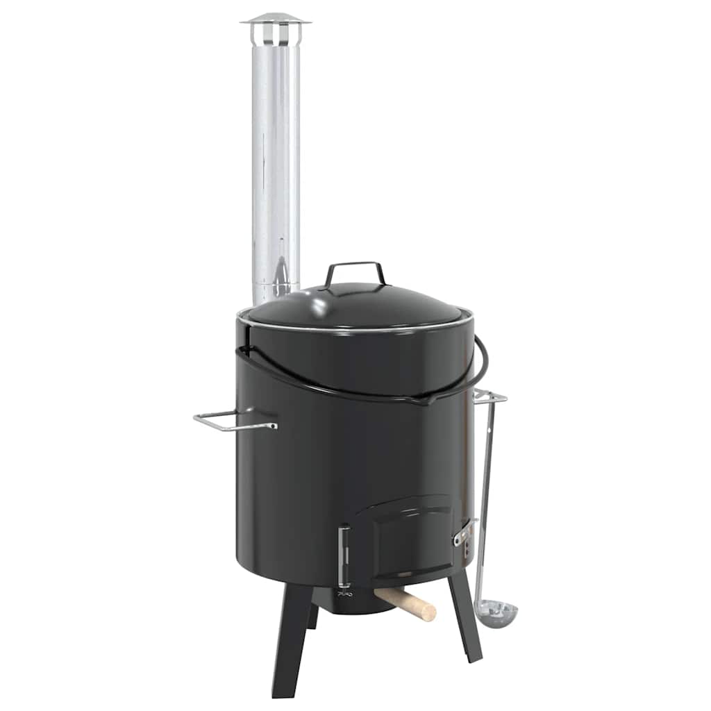Vidaxl canon à goulasch avec cheminée et couvercle en acier émaillé noir