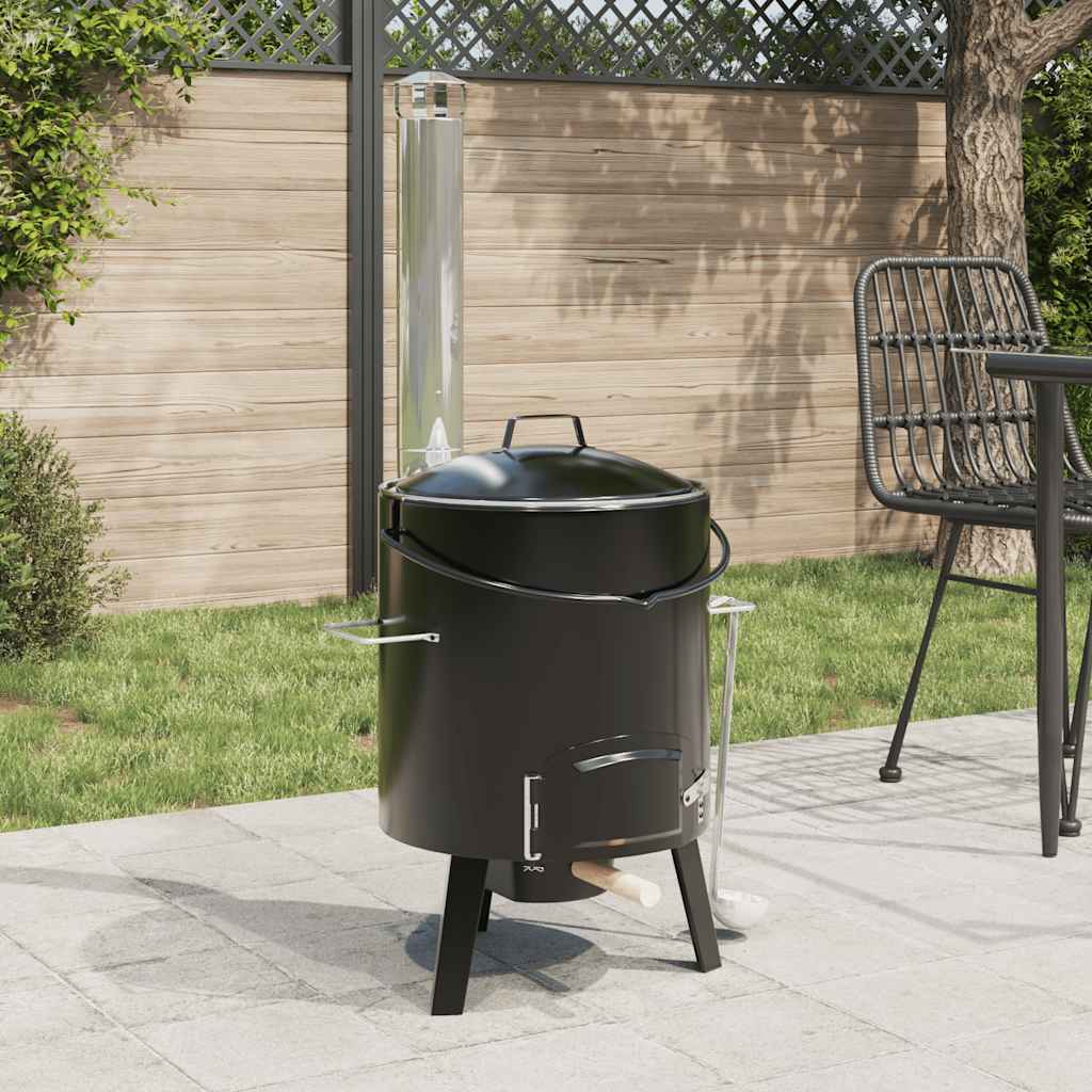 Vidaxl canon à goulasch avec cheminée et couvercle en acier émaillé noir