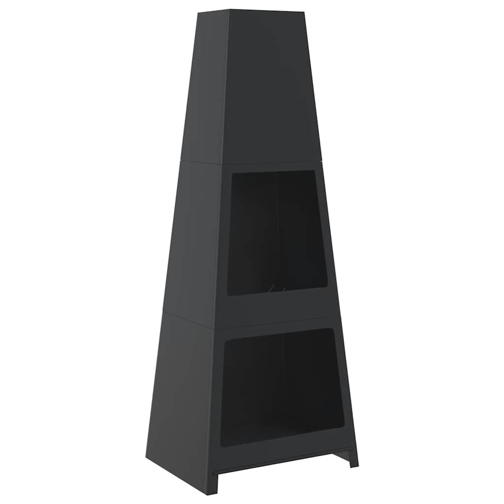 VidaXL cheminée d'extérieur avec tour de rangement du bois design acier noir