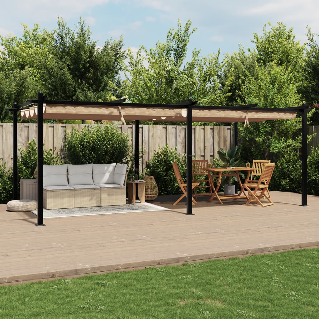 VidaXL Gazebo avec toit rétractable 3x6 m aluminium taupe