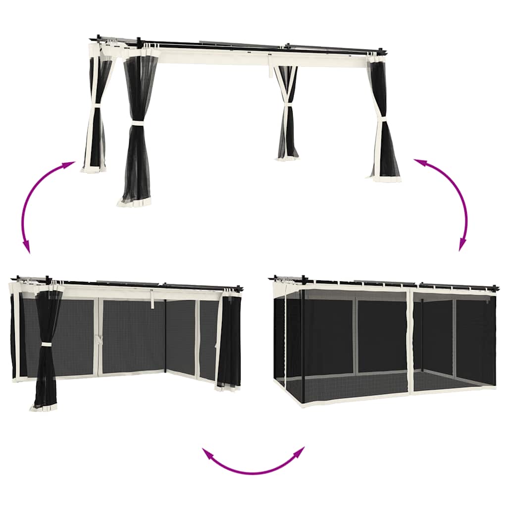 Gazebo Vidaxx avec parois latérales en maille 4x3 m en acier couleur crème