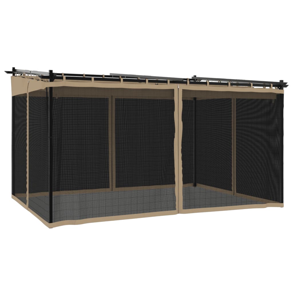 Tonnelle Vidaxx avec parois latérales en maille 4x3 m acier taupe