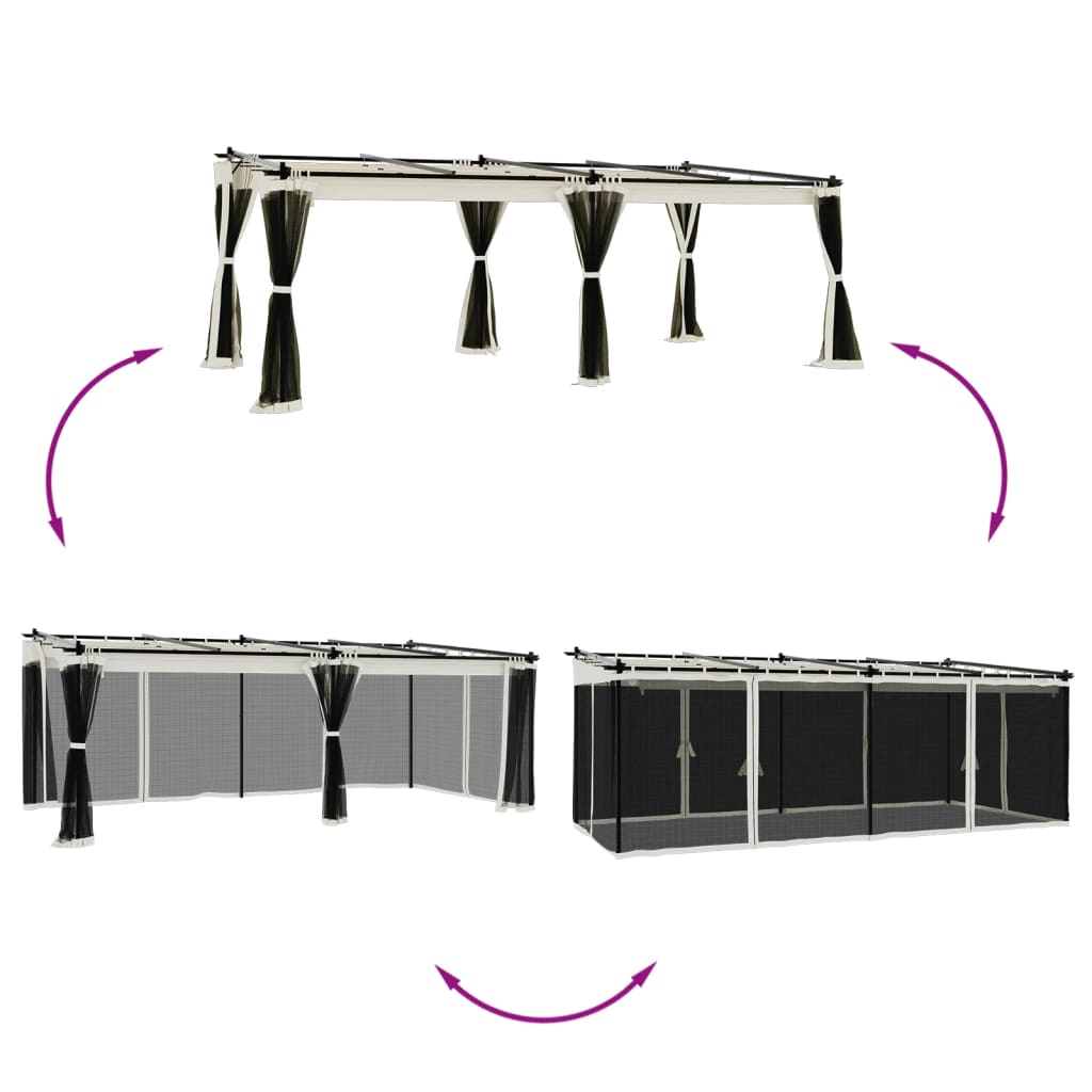 VidaXL Gazebo avec parois latérales en maille 6x3 m en acier couleur crème