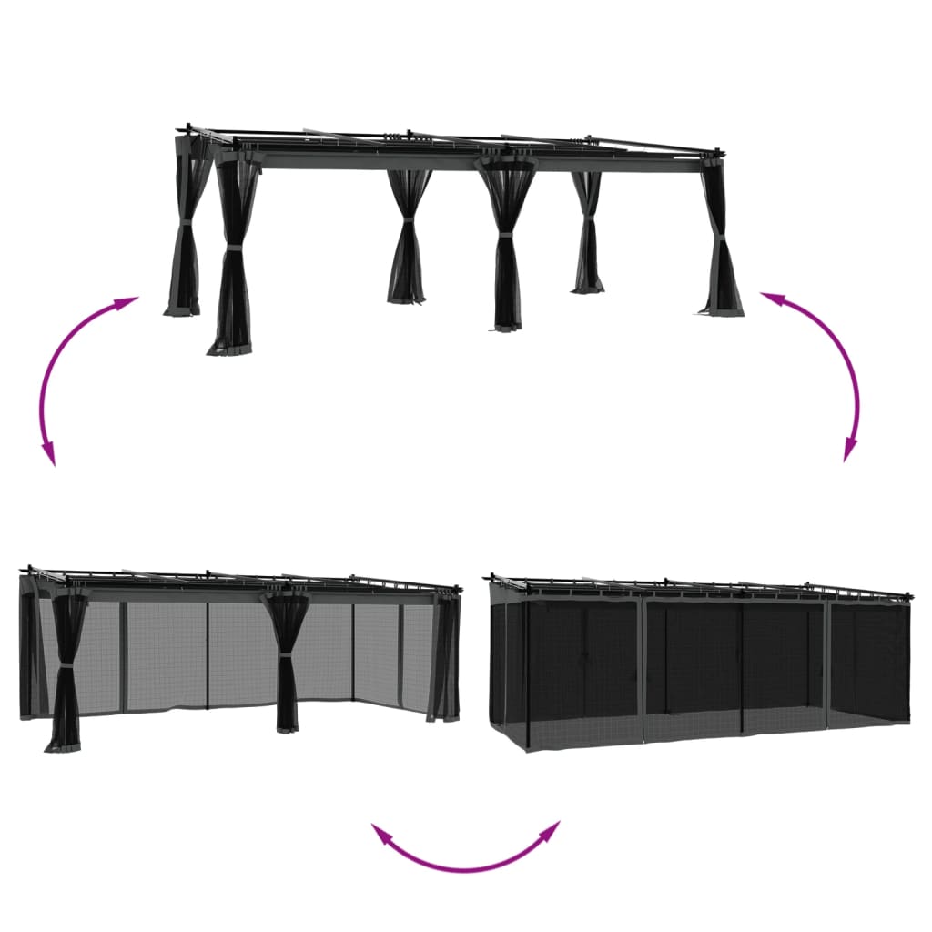 VidaXL Gazebo avec parois latérales en maille 6x3 m acier anthracite