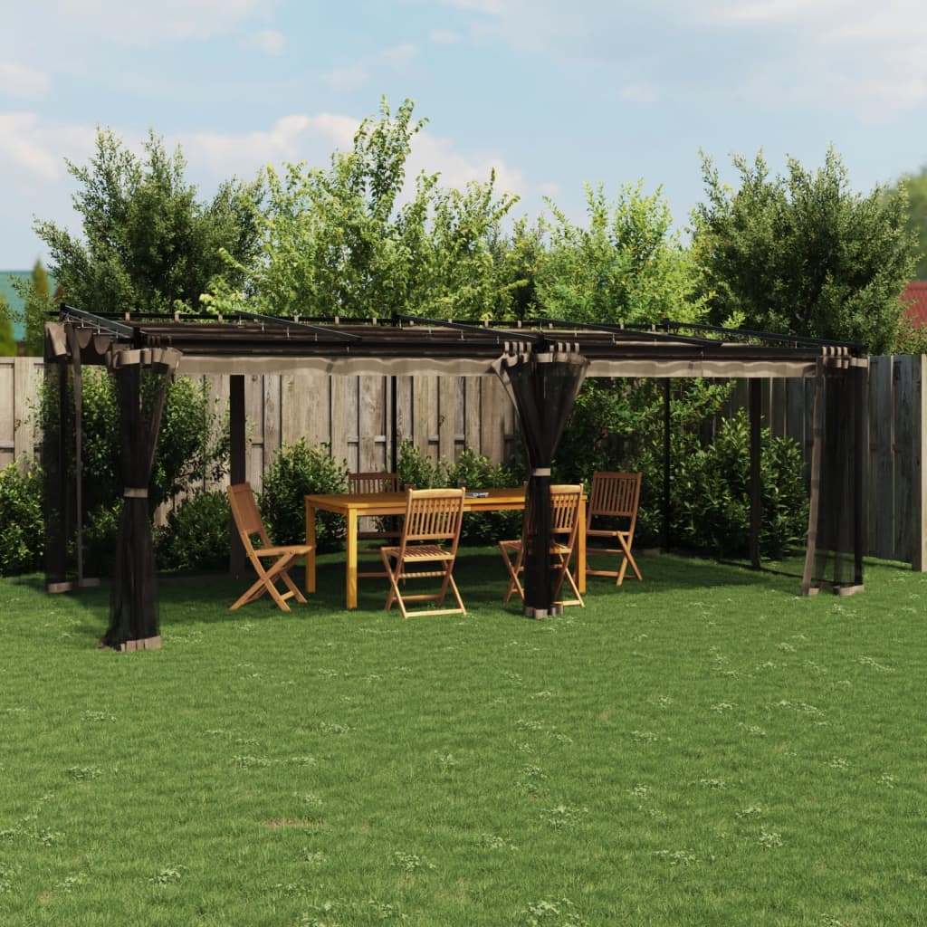 VidaXL Gazebo avec parois latérales en maille 6x3 m acier taupe