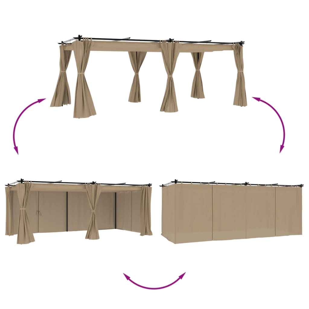 VidaXL Gazebo avec rideaux 6x3 m acier taupe