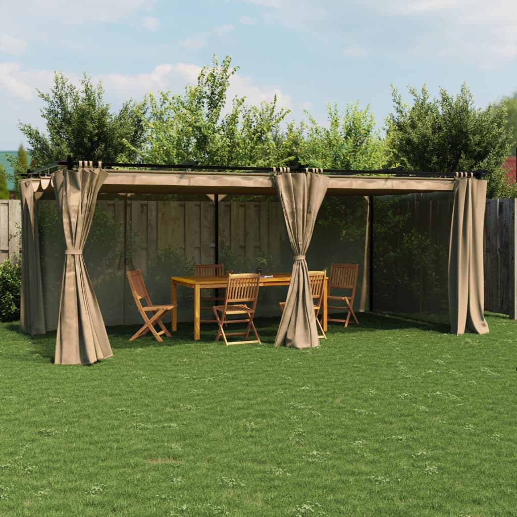 VidaXL Gazebo avec rideaux 6x3 m acier taupe
