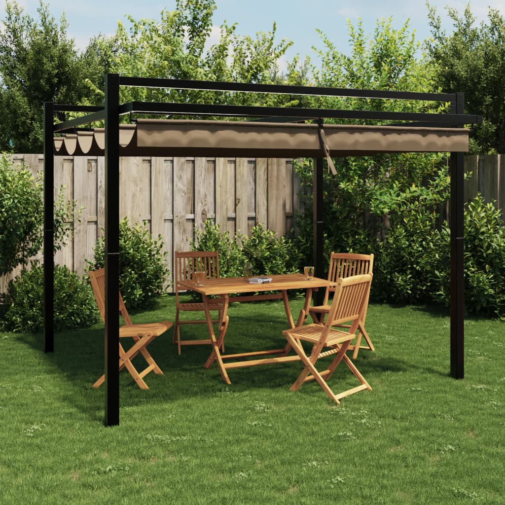 VidaXL Gazebo avec toit rétractable 3x3 m aluminium taupe