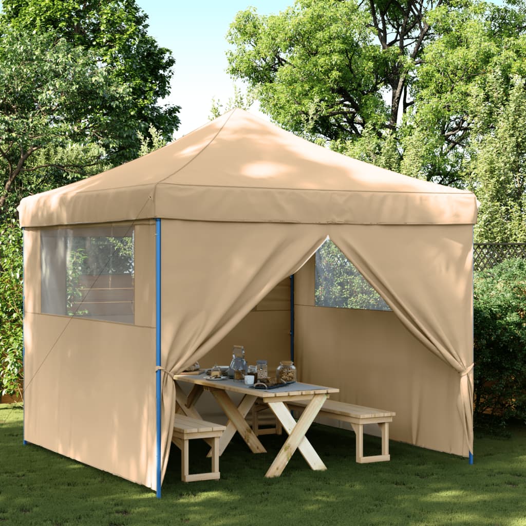 Tente de fête pop-up pliable Vidaxx avec 4 parois latérales beige