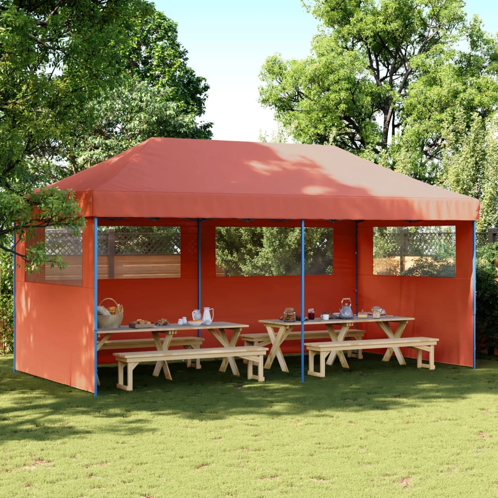 Tente de fête pop-up pliable Vidaxx avec 3 parois latérales, couleur terre cuite