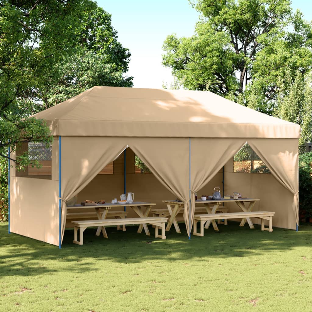 VidaXL Tente de fête pop-up pliable avec 4 parois latérales beige