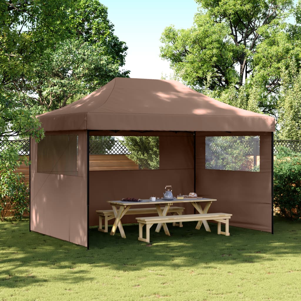Tente de fête pop-up pliable Vidaxx avec 3 parois latérales marron