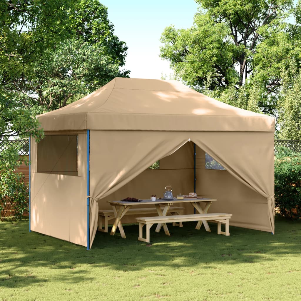 Tente de fête pop-up pliable Vidaxx avec 4 parois latérales beige