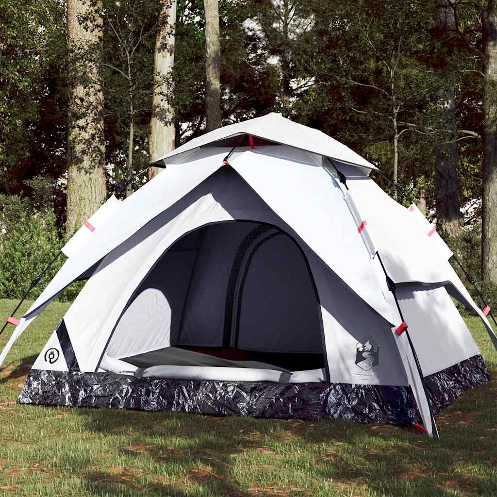 Vidaxl tente dôme 3 personnes à dégagement rapide tissu occultant blanc