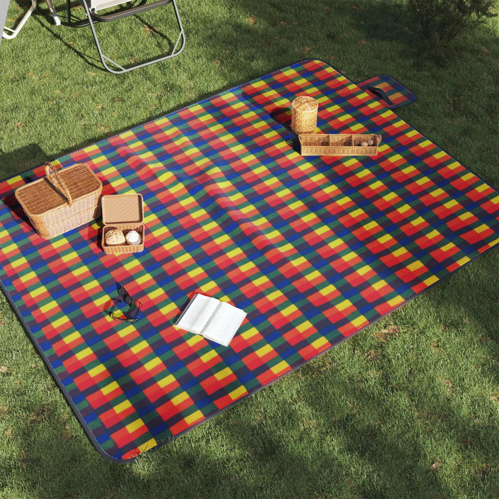 Vidaxx couverture de pique-nique pliable à carreaux 200x150 cm velours multicolore