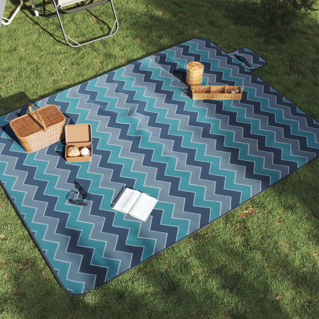 Vidaxx couverture de pique-nique pliable vagues 200x150 cm velours bleu