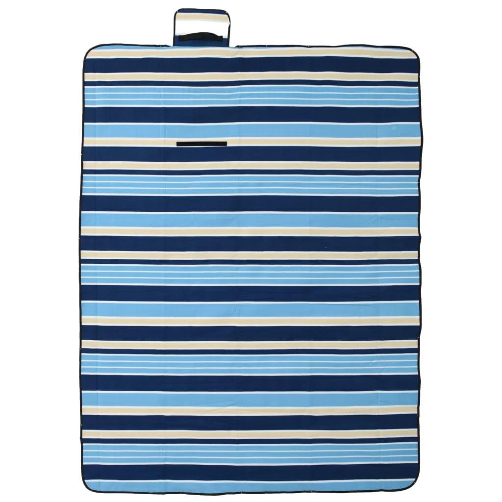 VidaXL couverture de pique-nique pliable rayée 200x150 cm velours bleu blanc