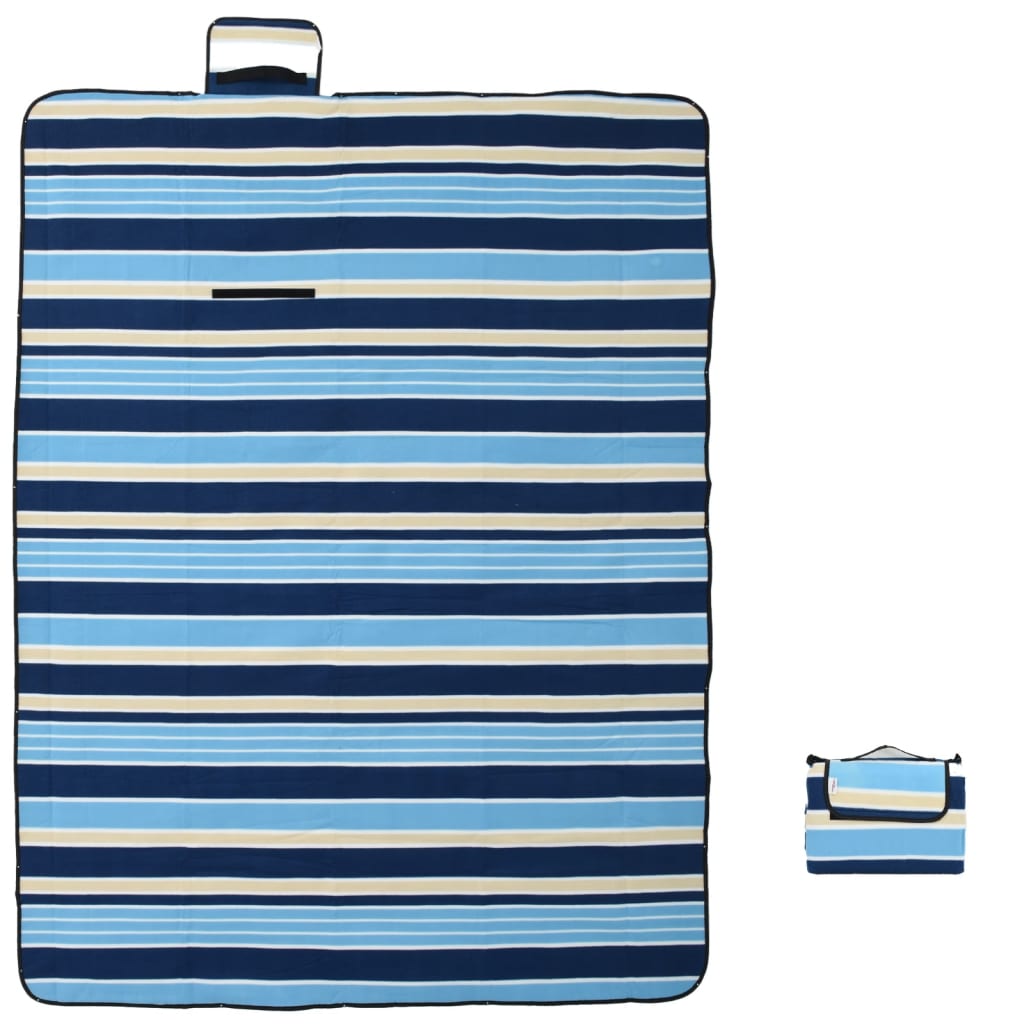 VidaXL couverture de pique-nique pliable rayée 200x150 cm velours bleu blanc