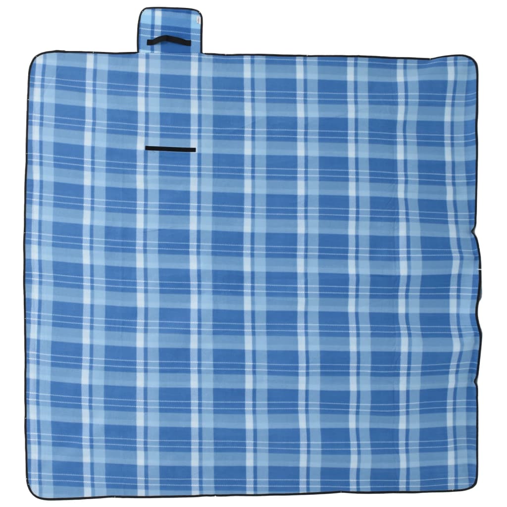 VidaXL couverture de pique-nique pliable à carreaux 200x200 cm velours bleu