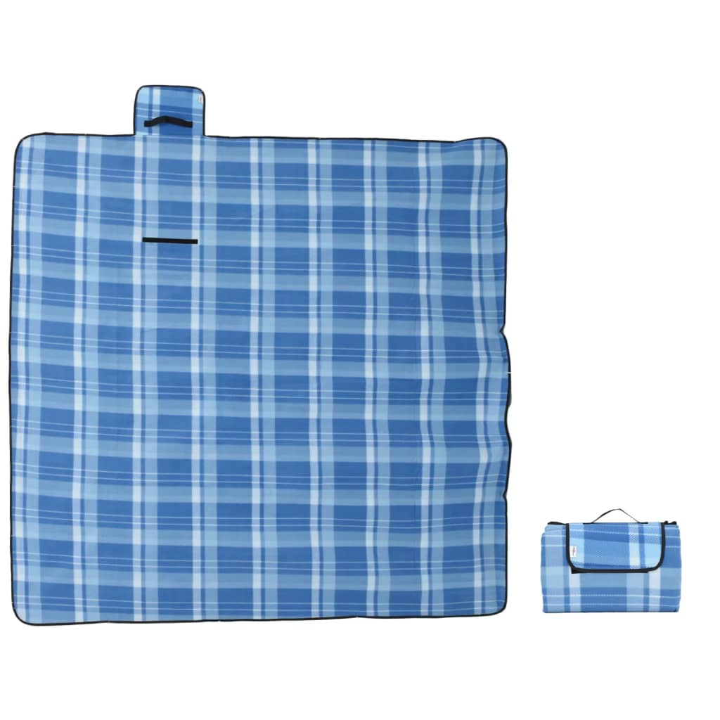 VidaXL couverture de pique-nique pliable à carreaux 200x200 cm velours bleu