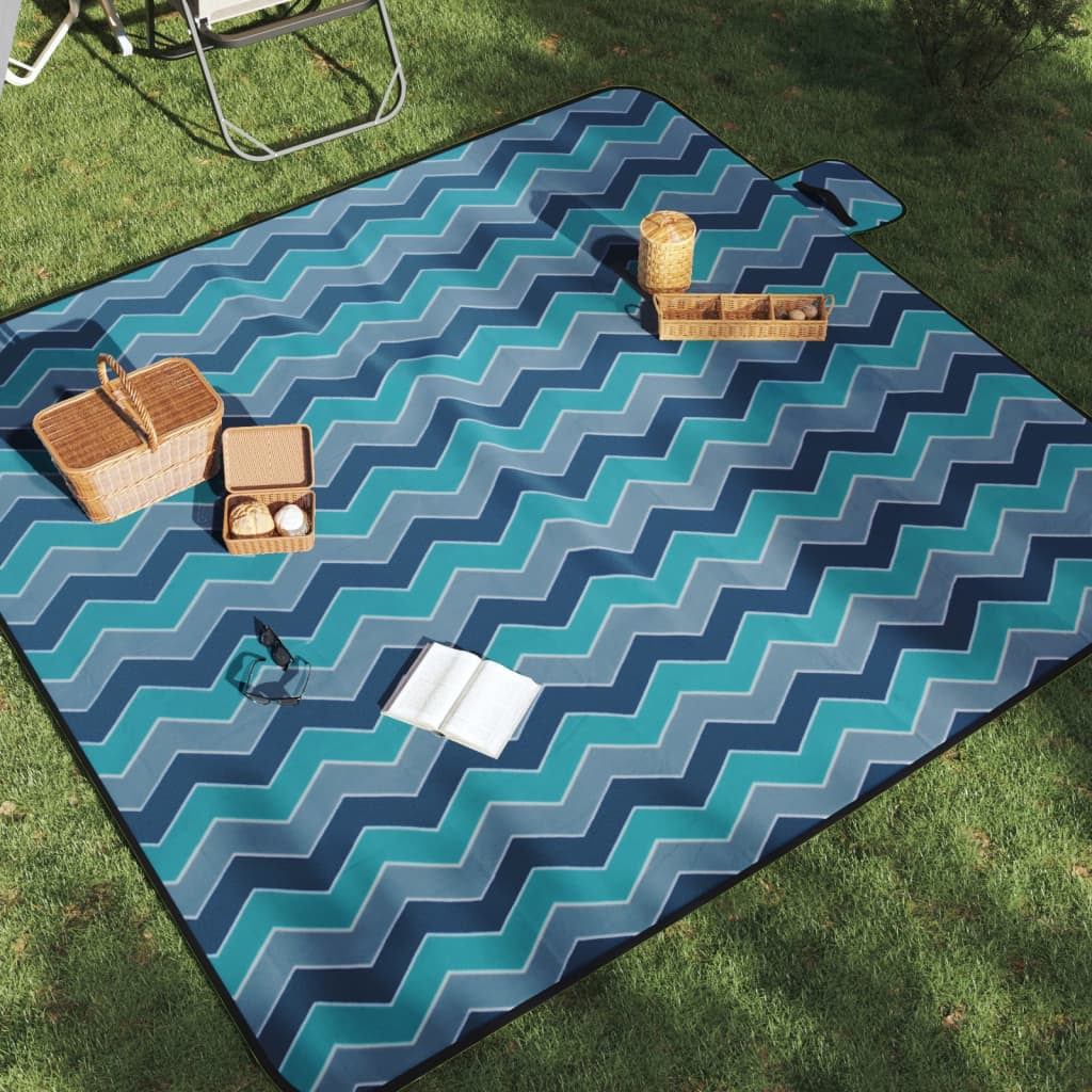 Vidaxx couverture de pique-nique pliable vagues 200x200 cm velours bleu