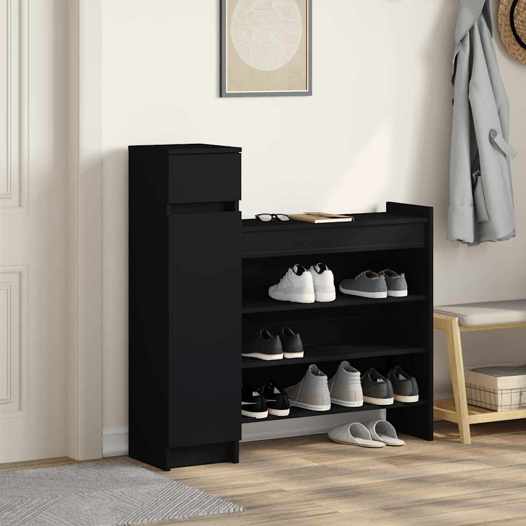 VidaXL Armoire à chaussures 100,5x28x100 cm bois fini noir