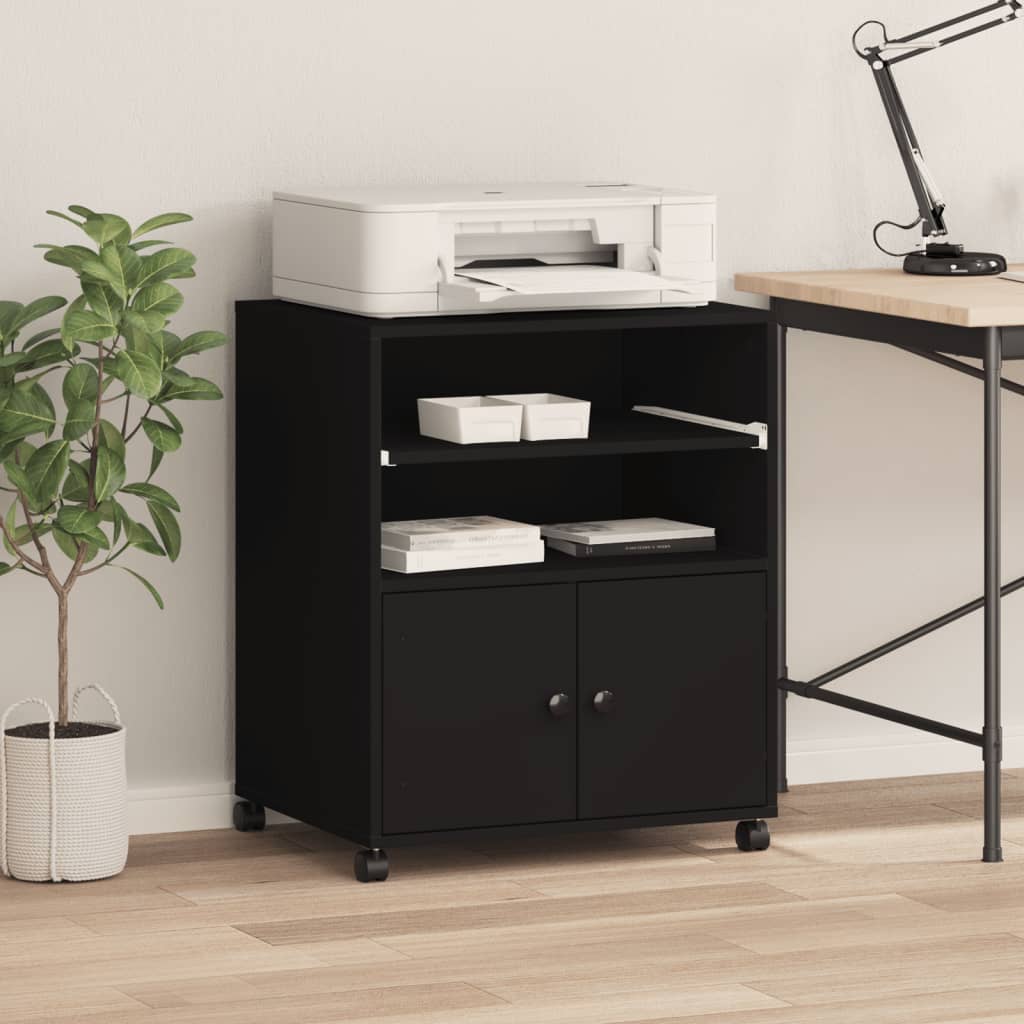 VidaXL Armoire pour imprimante à roulettes 60x48x74 cm noir