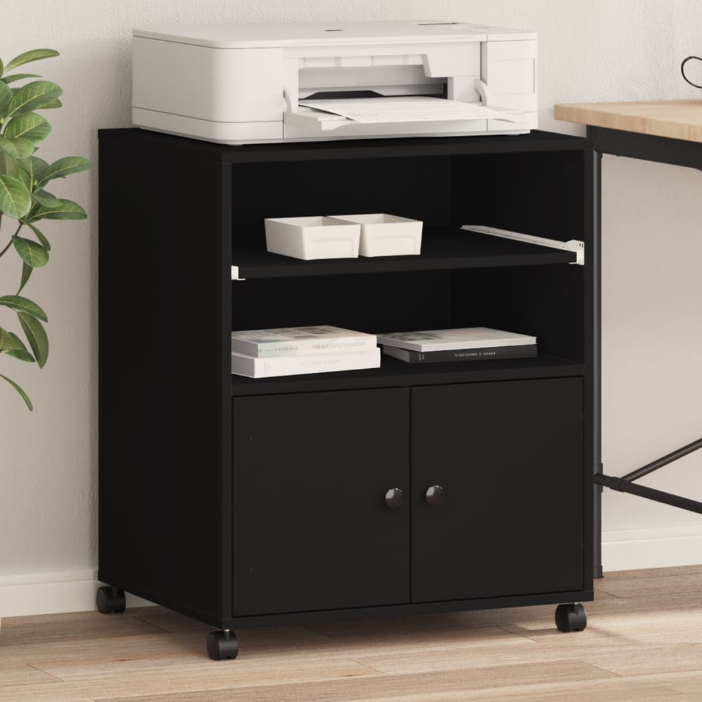 VidaXL Armoire pour imprimante à roulettes 60x48x74 cm noir