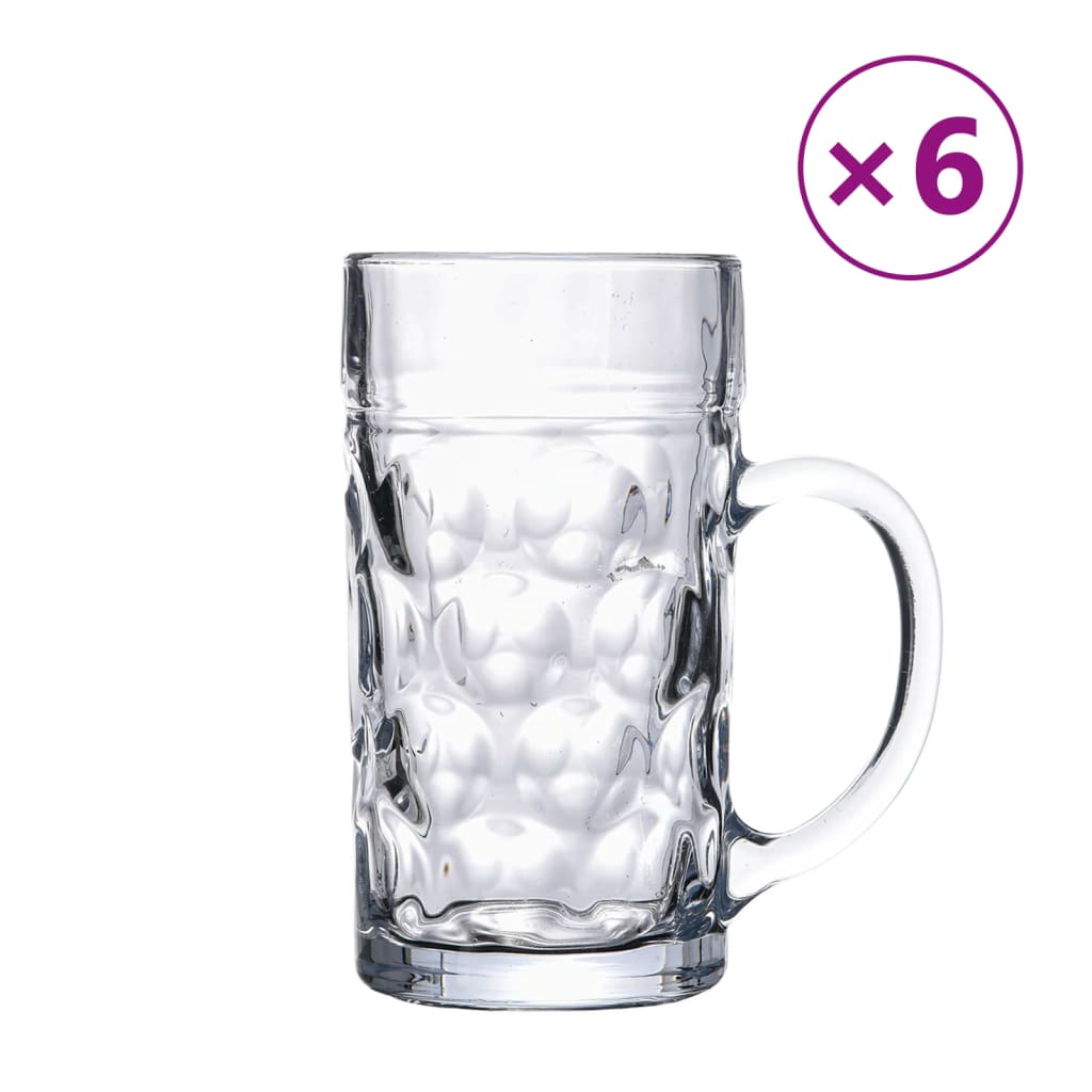 VidaXL chopes à bière avec poignée 6 pièces 1000 ml verre