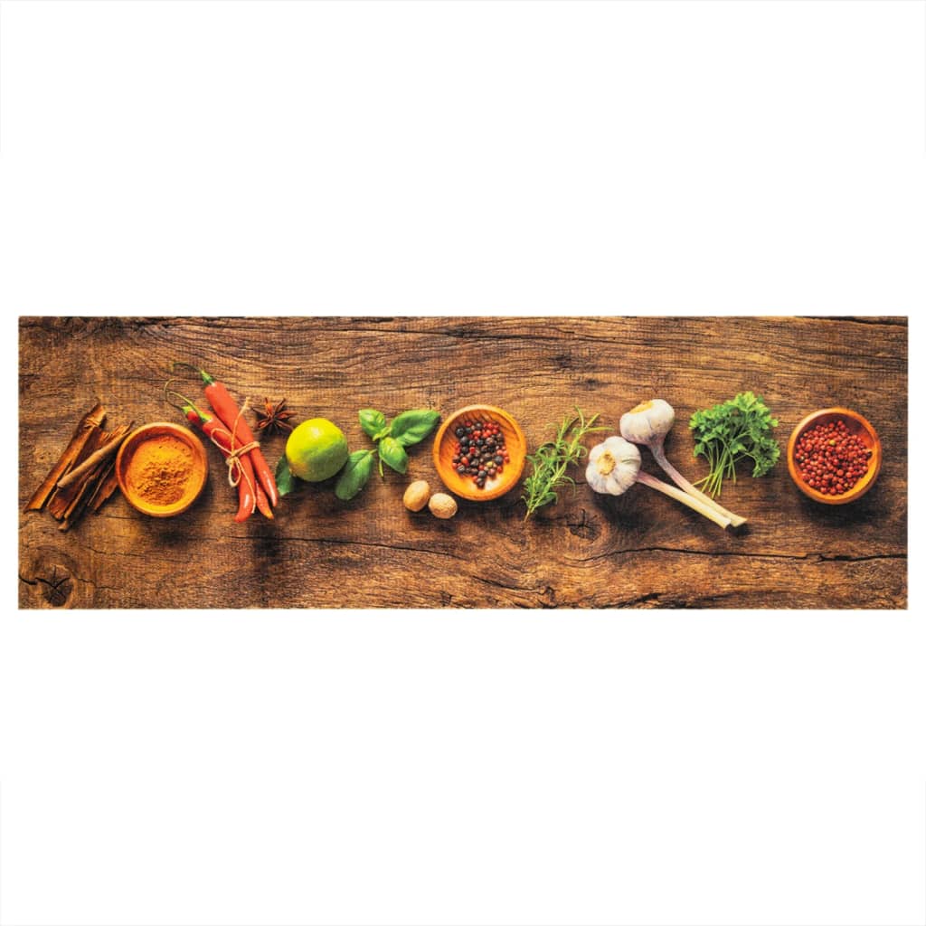 VidaXL Tapis de cuisine lavable imprimé à base de plantes 60x180 cm velours