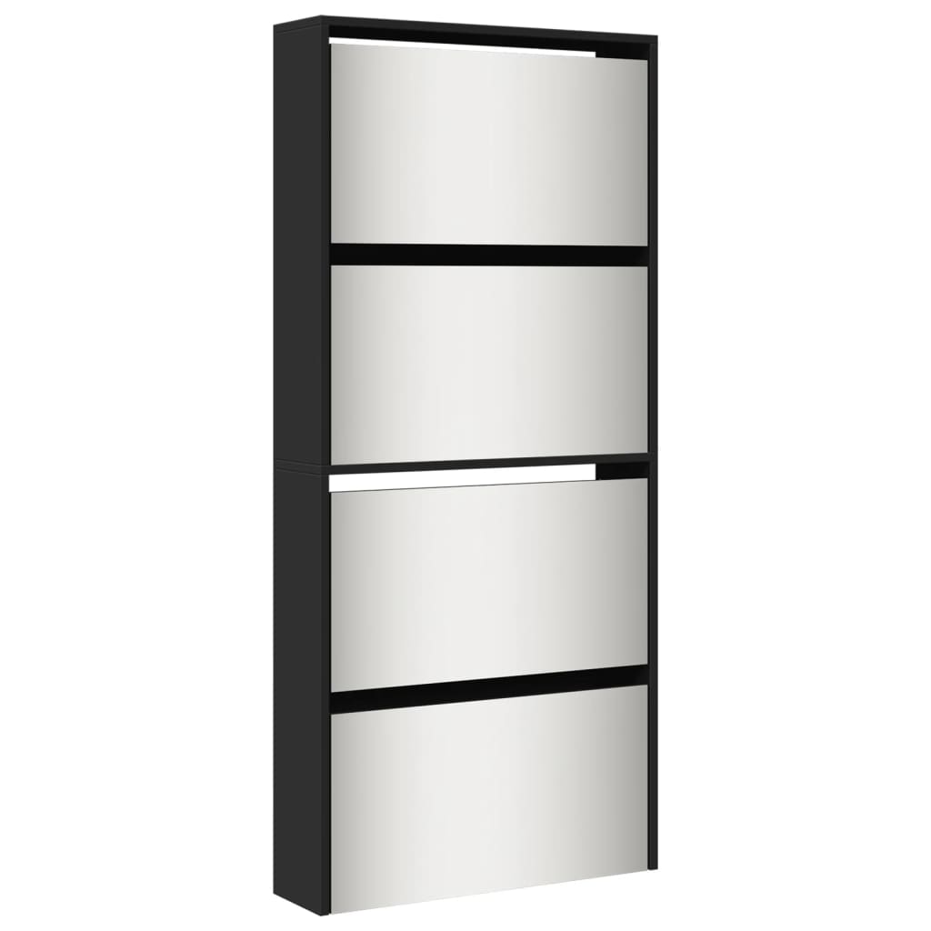 VidaXL Armoire à chaussures avec miroir 4 niveaux 63x17x134 cm noir
