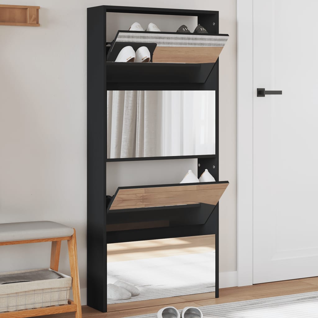 VidaXL Armoire à chaussures avec miroir 4 niveaux 63x17x134 cm noir