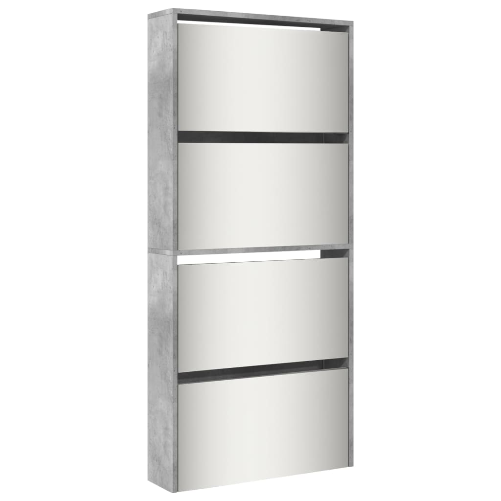 VidaXL Armoire à chaussures avec miroir 4 niveaux 63x17x134 cm Gris béton