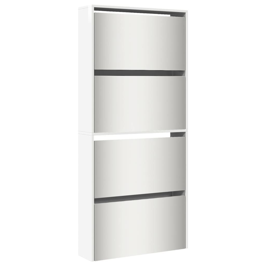VidaXL Armoire à chaussures avec miroir 4 niveaux 63x17x134 cm blanc brillant
