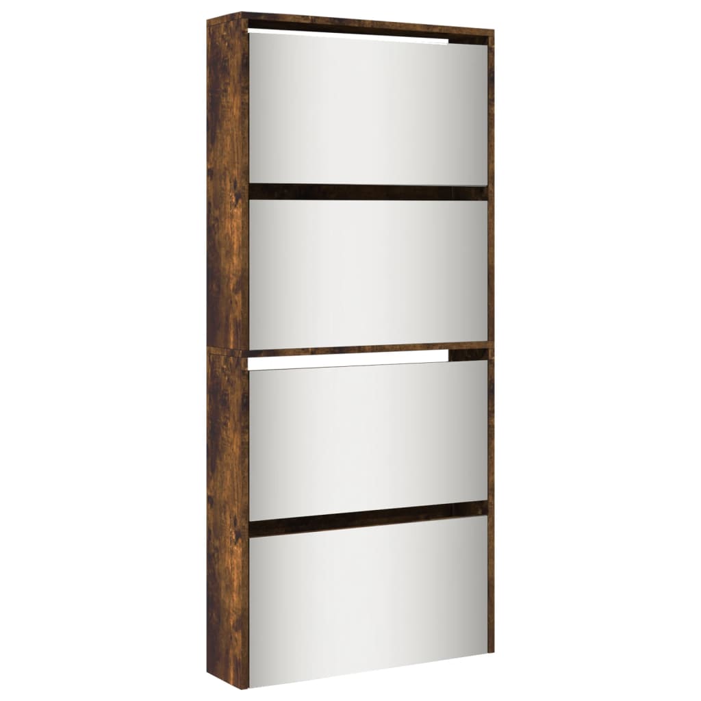 VidaXL Armoire à chaussures avec miroir 4 niveaux 63x17x134 cm chêne fumé