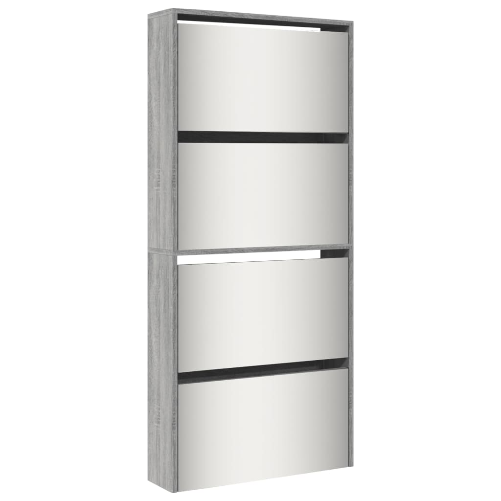 VidaXL armoire à chaussures avec miroir 4 niveaux 63x17x134 cm gris Sonoma