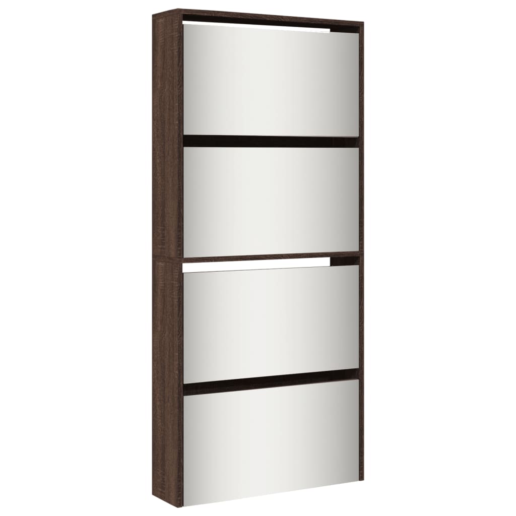 VidaXL Armoire à chaussures avec miroir 4 niveaux 63x17x134 cm couleur chêne marron