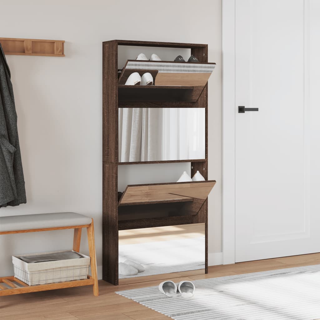 VidaXL Armoire à chaussures avec miroir 4 niveaux 63x17x134 cm couleur chêne marron