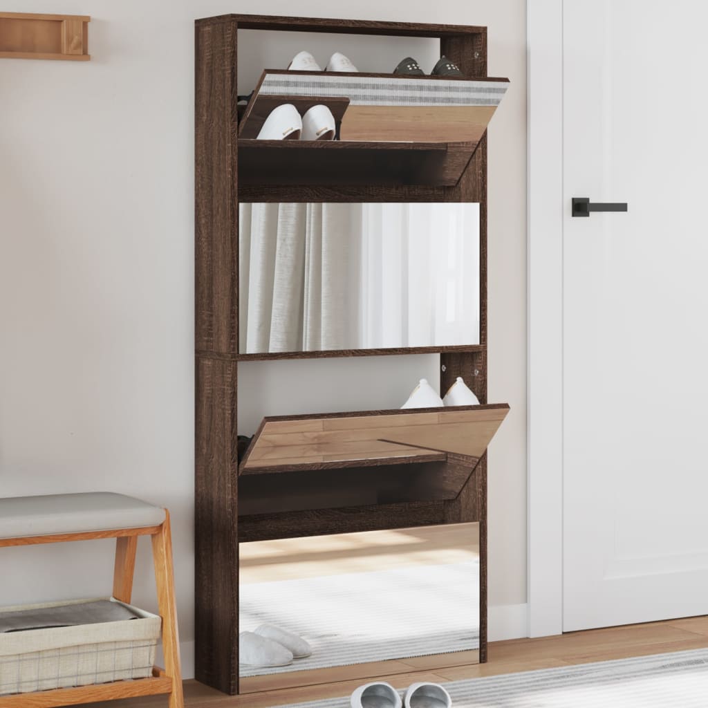 VidaXL Armoire à chaussures avec miroir 4 niveaux 63x17x134 cm couleur chêne marron