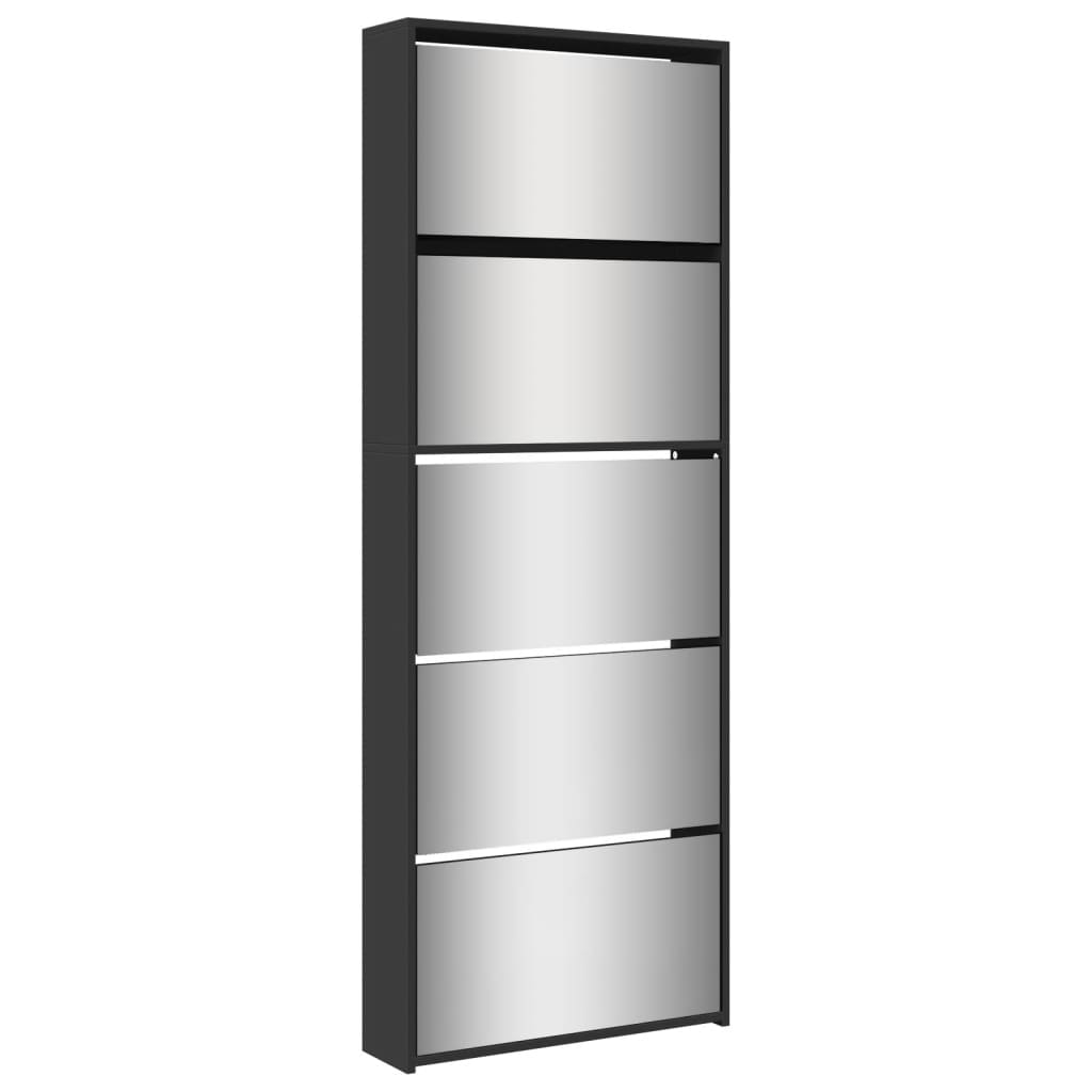 VidaXL Armoire à chaussures avec miroir 5 niveaux 63x17x169,5 cm noir