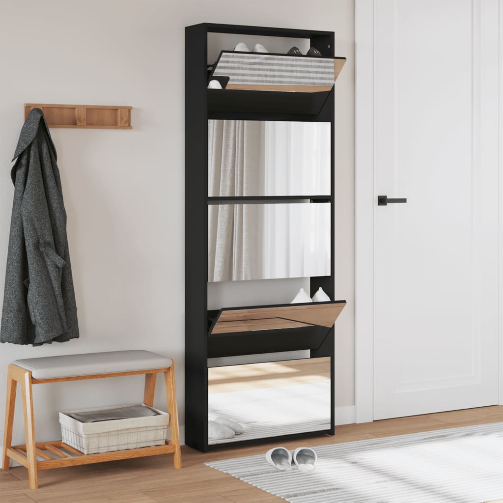 VidaXL Armoire à chaussures avec miroir 5 niveaux 63x17x169,5 cm noir