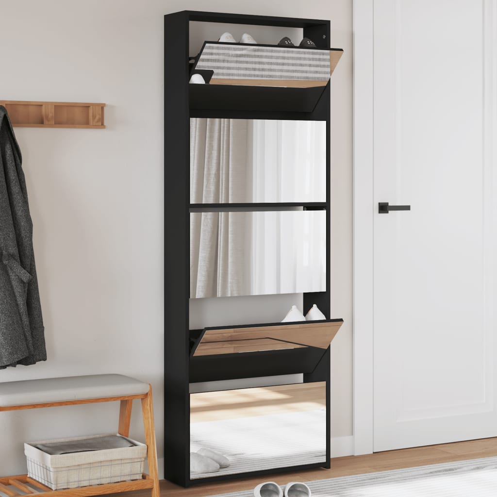 VidaXL Armoire à chaussures avec miroir 5 niveaux 63x17x169,5 cm noir