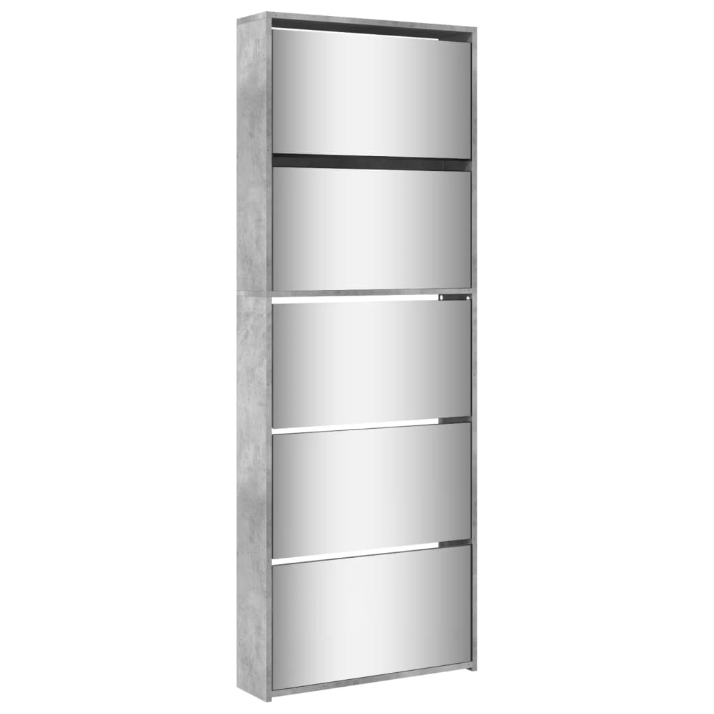 VidaXL Armoire à chaussures avec miroir 5 niveaux 63x17x169,5 cm Gris béton
