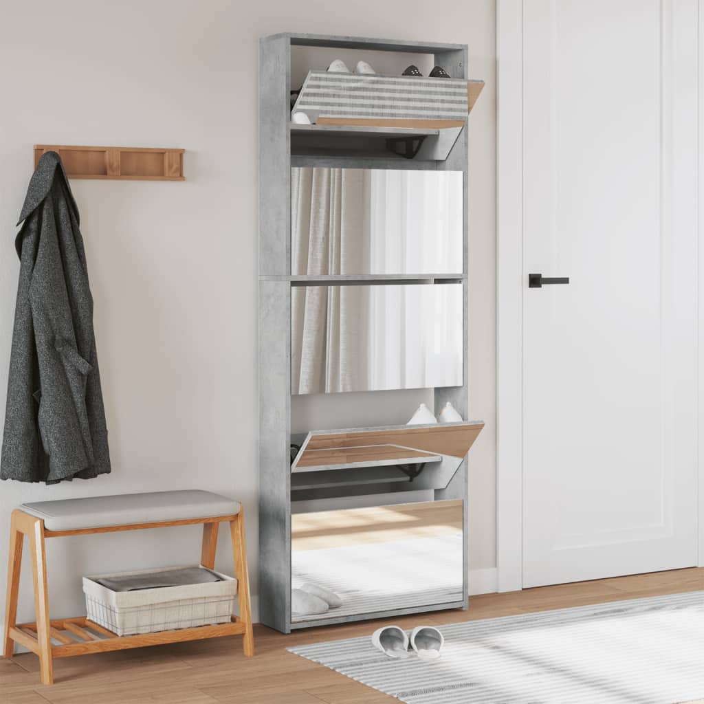 VidaXL Armoire à chaussures avec miroir 5 niveaux 63x17x169,5 cm Gris béton