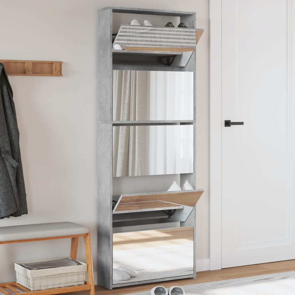 VidaXL Armoire à chaussures avec miroir 5 niveaux 63x17x169,5 cm Gris béton