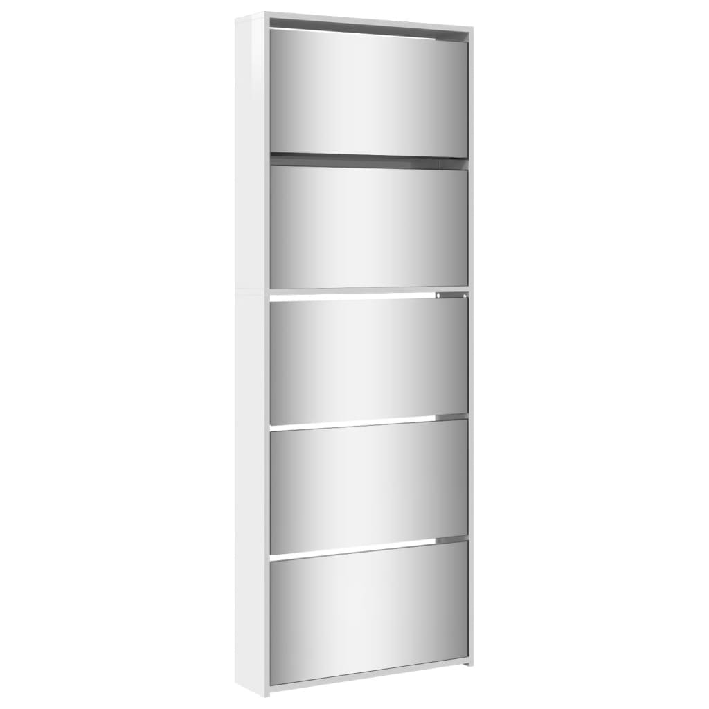 VidaXL Armoire à chaussures avec miroir 5 niveaux 63x17x169,5 cm blanc brillant