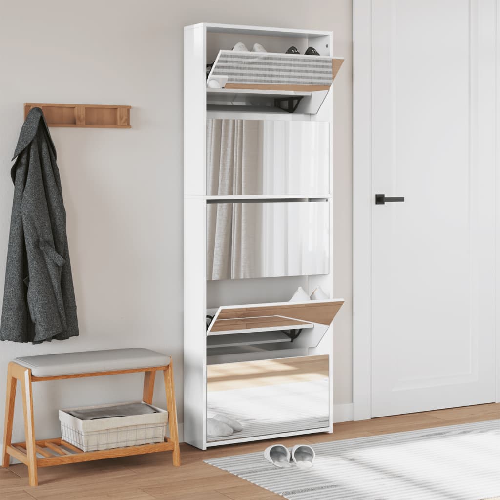 VidaXL Armoire à chaussures avec miroir 5 niveaux 63x17x169,5 cm blanc brillant